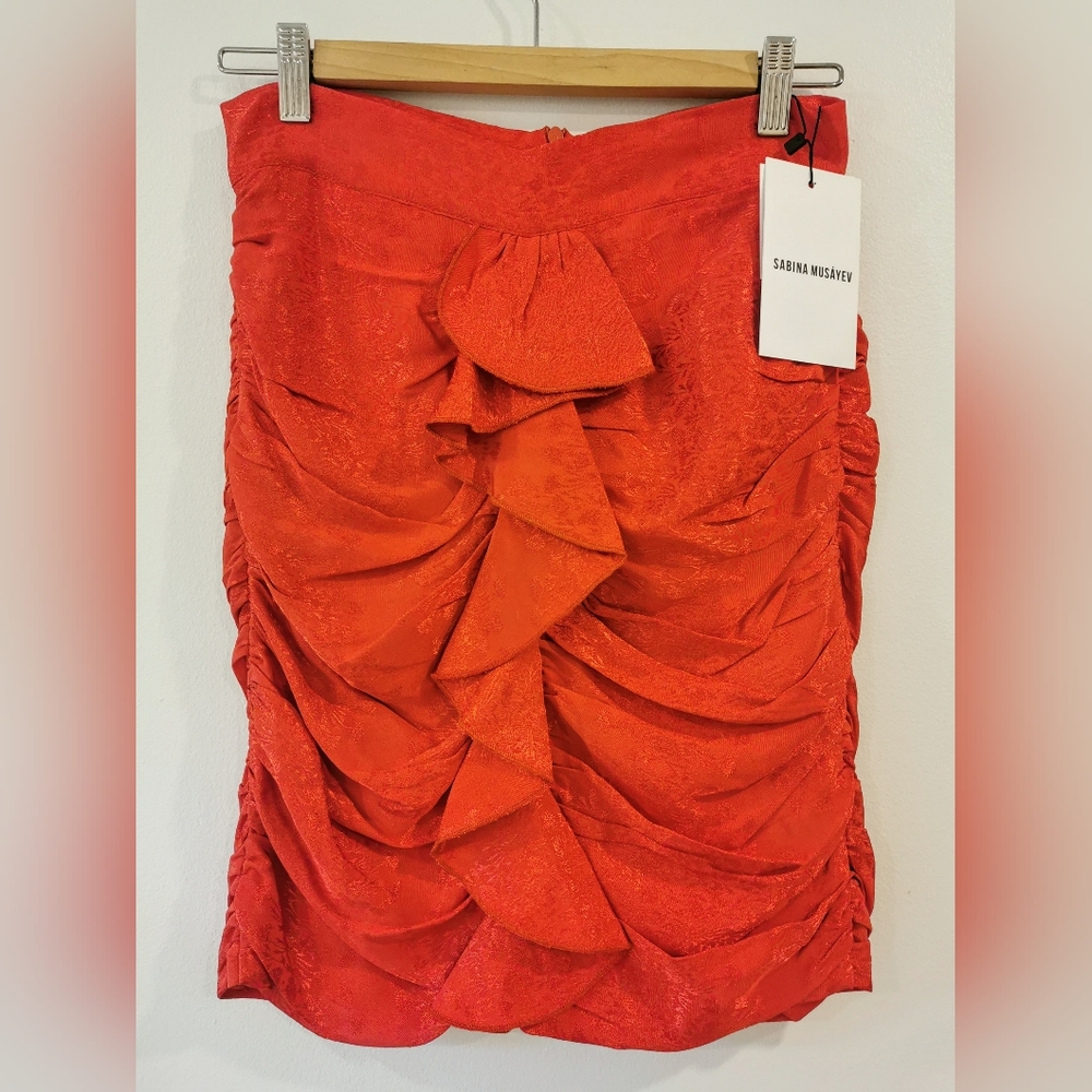 NWT Sabina Musayev small red satin skirt, frilled satin skirt